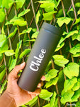 Matte Black Personalised Skinny Tumbler with a Straw