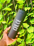 Matte Black Personalised Skinny Tumbler with a Straw