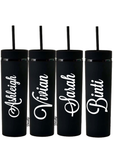 Matte Black Personalised Skinny Tumbler with a Straw